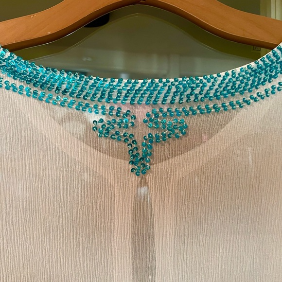 ☀️CALYPSO ST. BARTH Poolside Resort Cruise Beach SILK Cover Up/Sequins - Picture 8 of 10